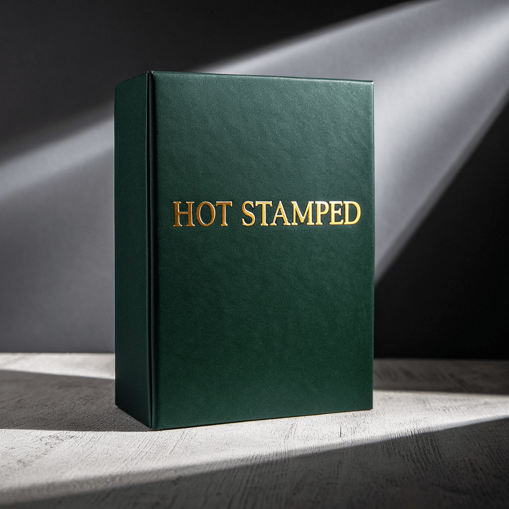 Emerald green luxury packaging featuring a metallic gold foil stamped logo.