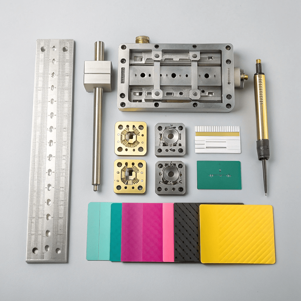 Close-up of a high-precision steel rule cutting die for custom packaging boxes.