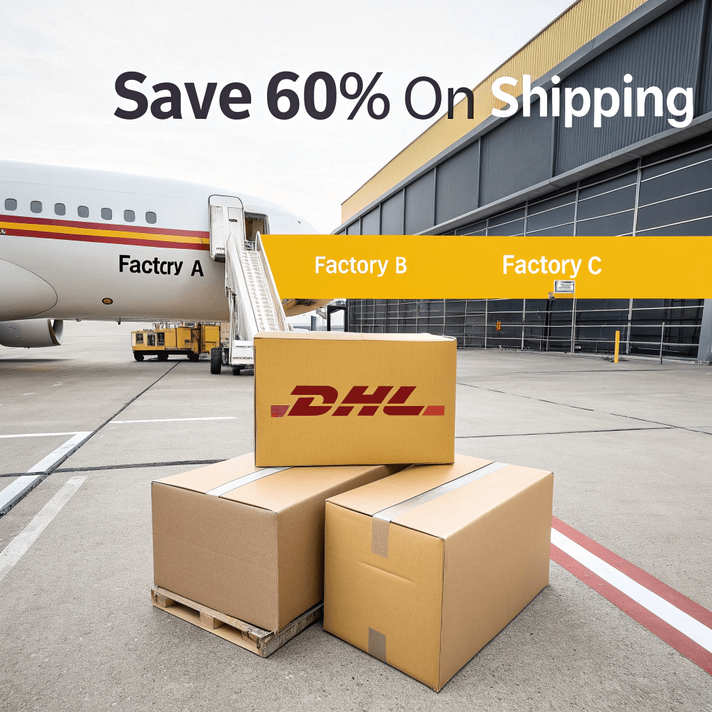 Consolidating multiple factory packaging samples into one shipment to reduce shipping costs.