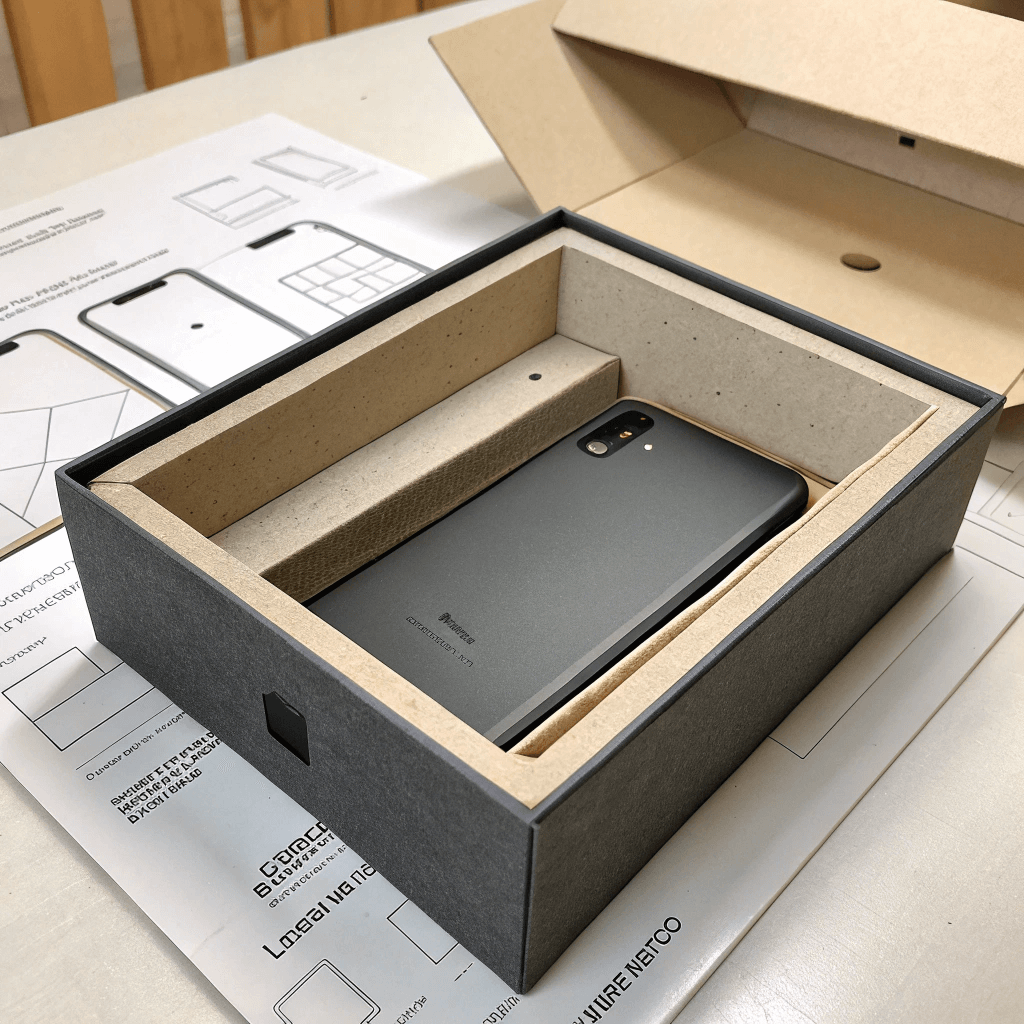 Deconstructed rigid box showing greyboard core wrapped in printed art paper.