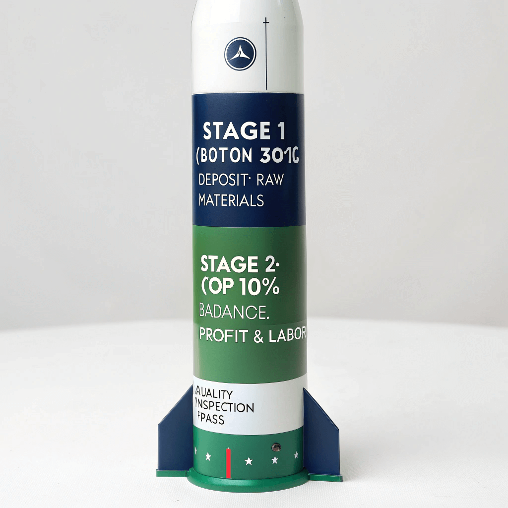 Infographic illustrating standard 30% deposit and 70% balance manufacturing payment structure.